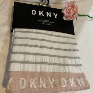 DKNY Striped Shower Curtain blush white grey